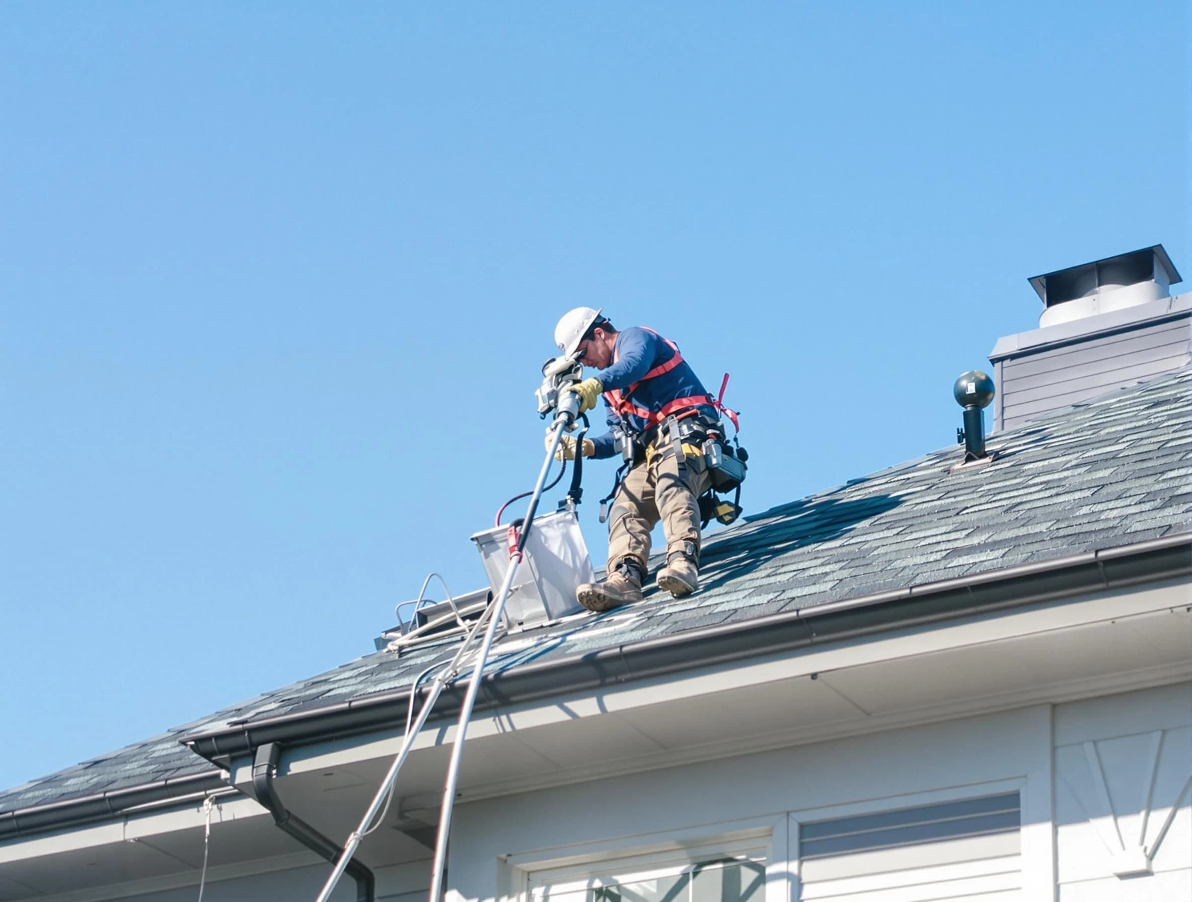 Allison Park Dryer Vent Cleaning certified technician cleaning a roof-mounted dryer vent system in Allison Park