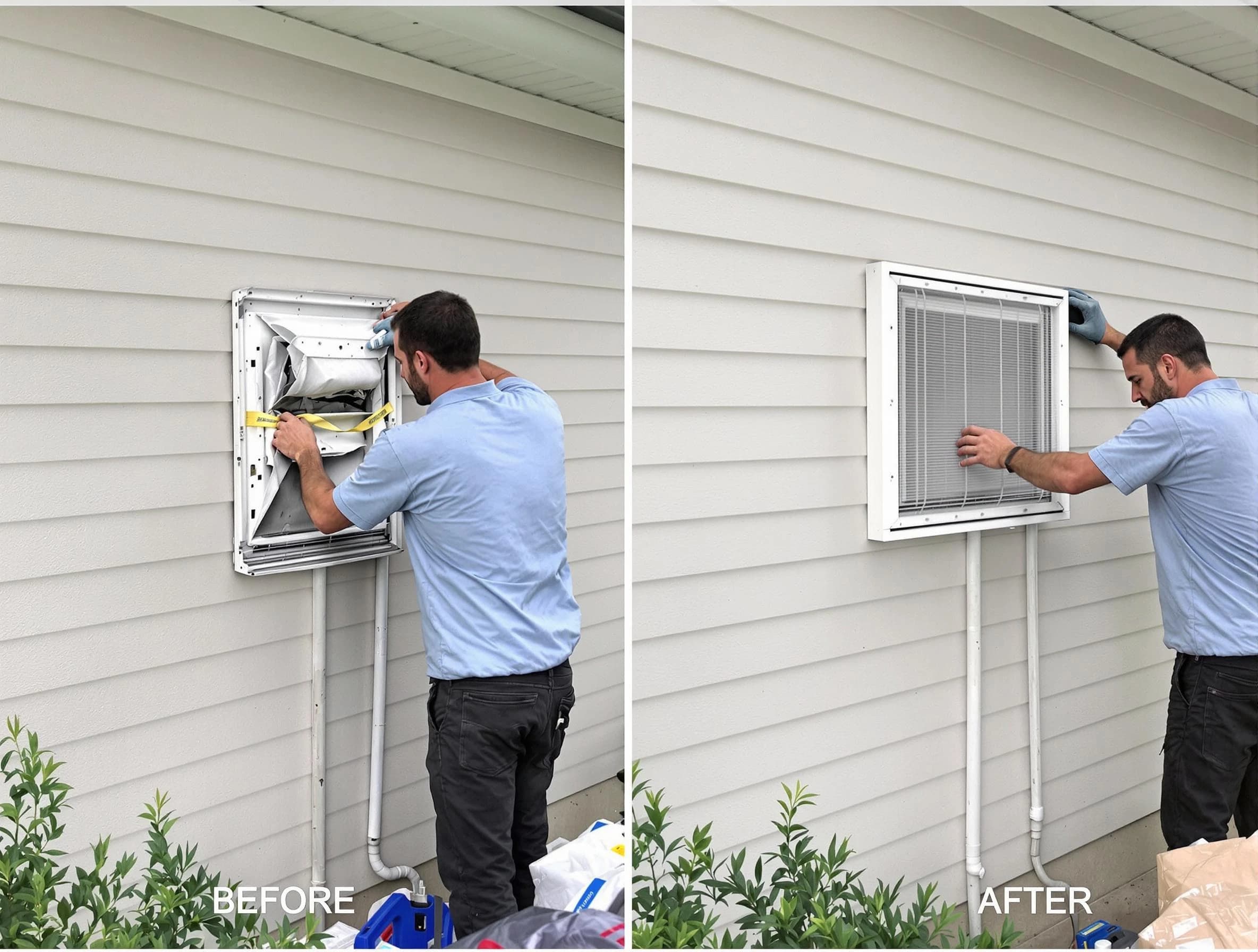 Allison Park Dryer Vent Cleaning technician installing high-quality dryer vent cover at a residential property in Allison Park