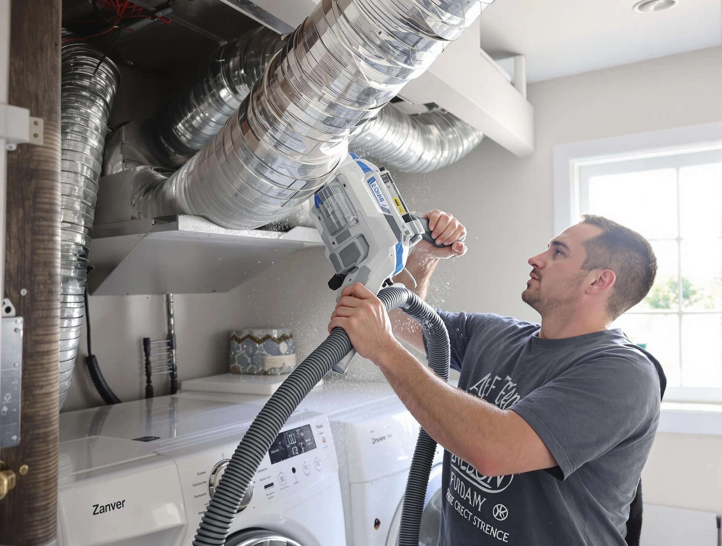 Allison Park Dryer Vent Cleaning specialist cleaning deep within a dryer vent duct system in Allison Park