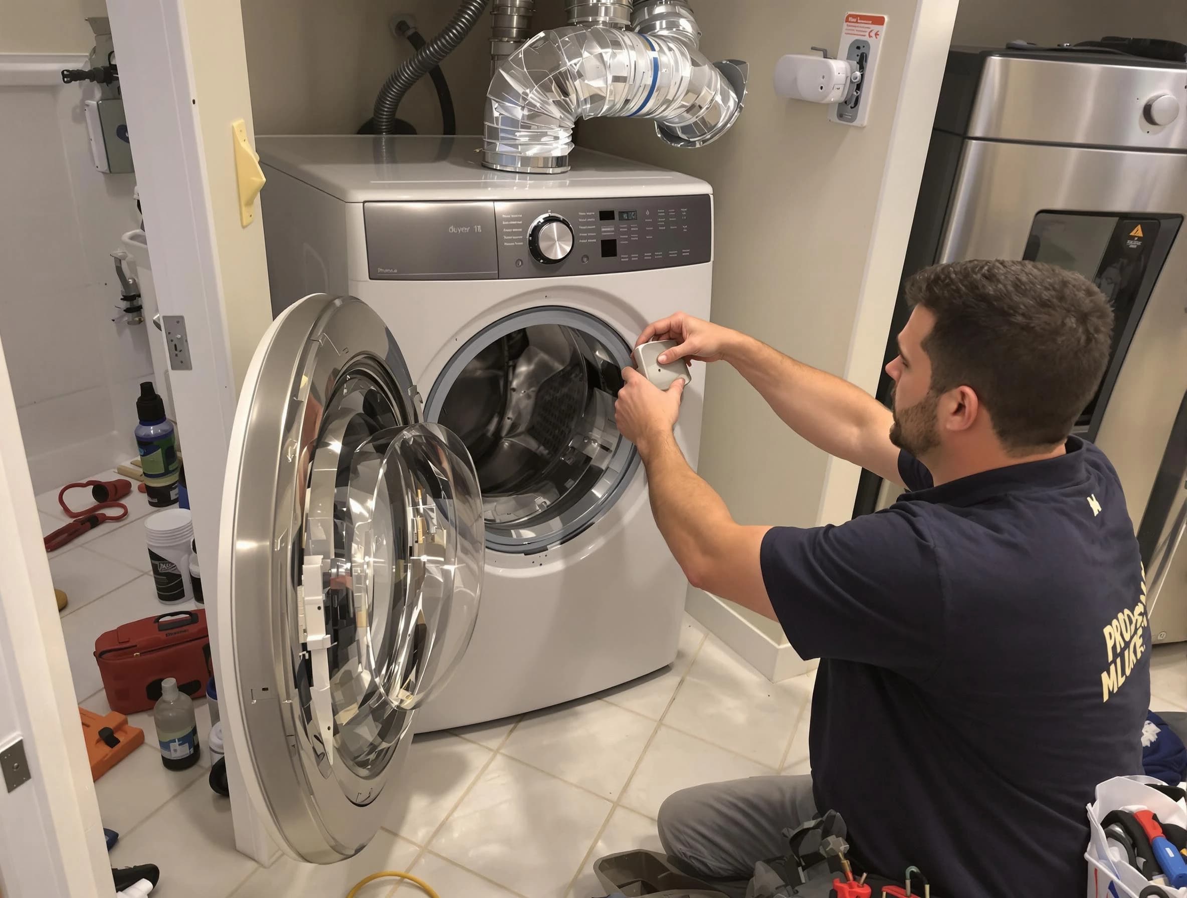 Allison Park Dryer Vent Cleaning technician performing precise dryer vent hose installation in Allison Park