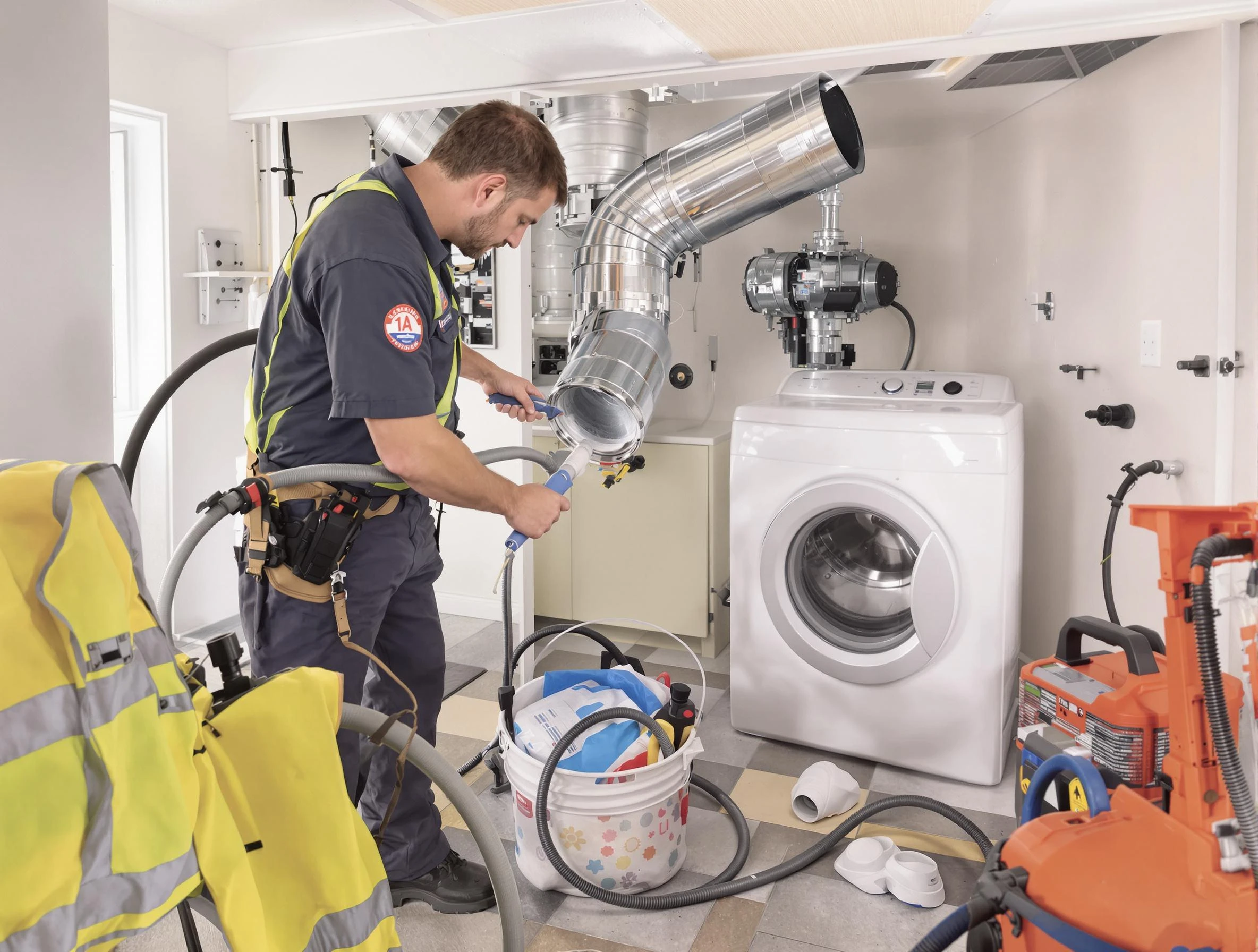 Allison Park Dryer Vent Cleaning technician using specialized equipment to clear severe dryer vent blockage in Allison Park